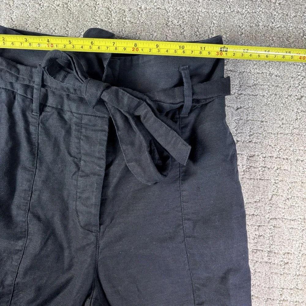 Aritzia Wilfred Paperbag Waist Pants Size 0 Black Cotton Linen Blend Cropped Tie